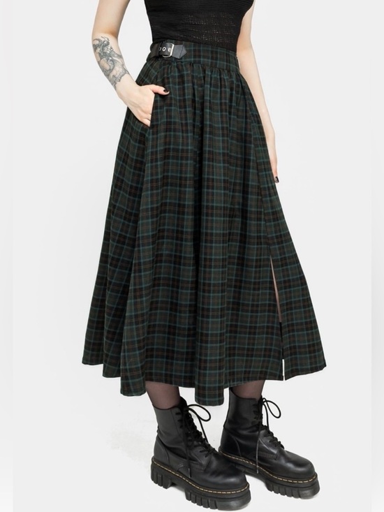 Disturbia Dresses & Skirts - NWT Nightingale Buckled Check Midi Skirt green black size US 10